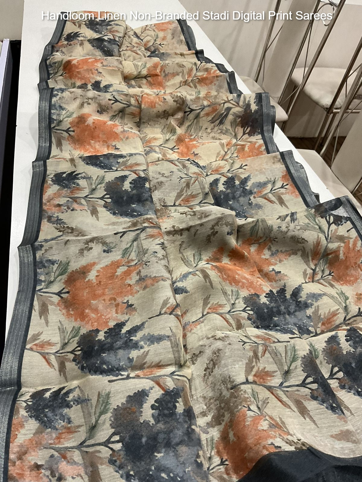 Handloom Linen Non-Branded Stadi Digital Print Sarees