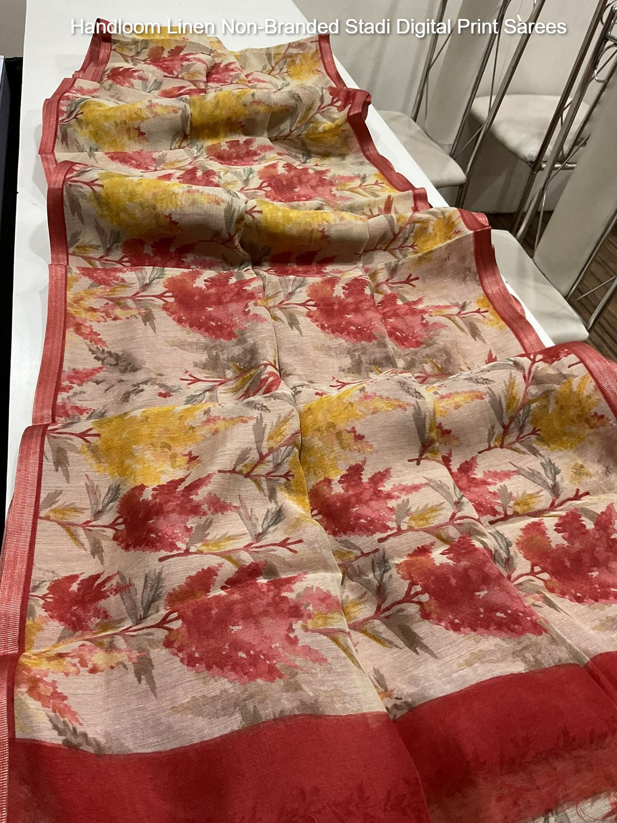 Handloom Linen Non-Branded Stadi Digital Print Sarees