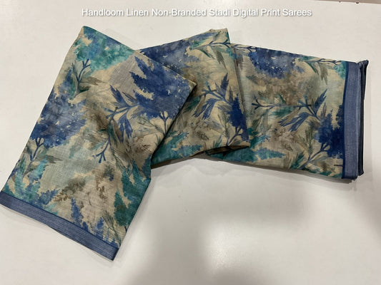 Handloom Linen Non-Branded Stadi Digital Print Sarees