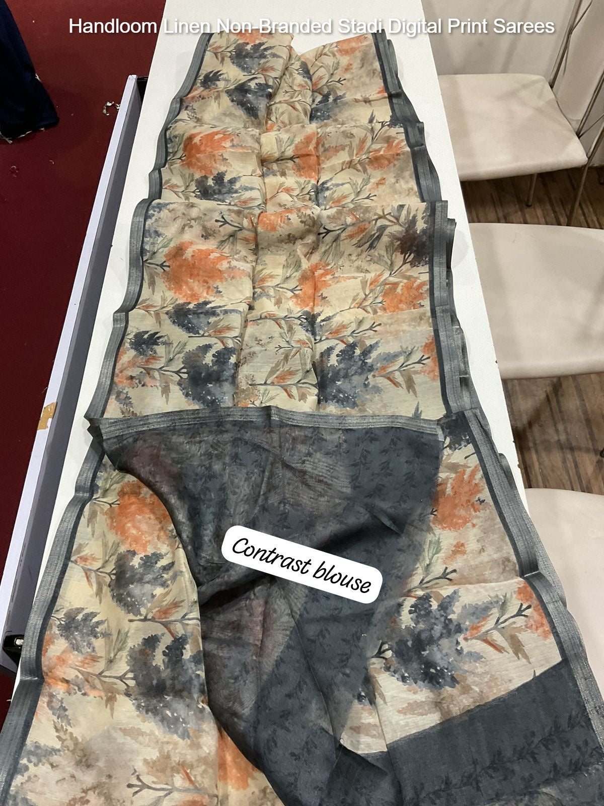 Handloom Linen Non-Branded Stadi Digital Print Sarees