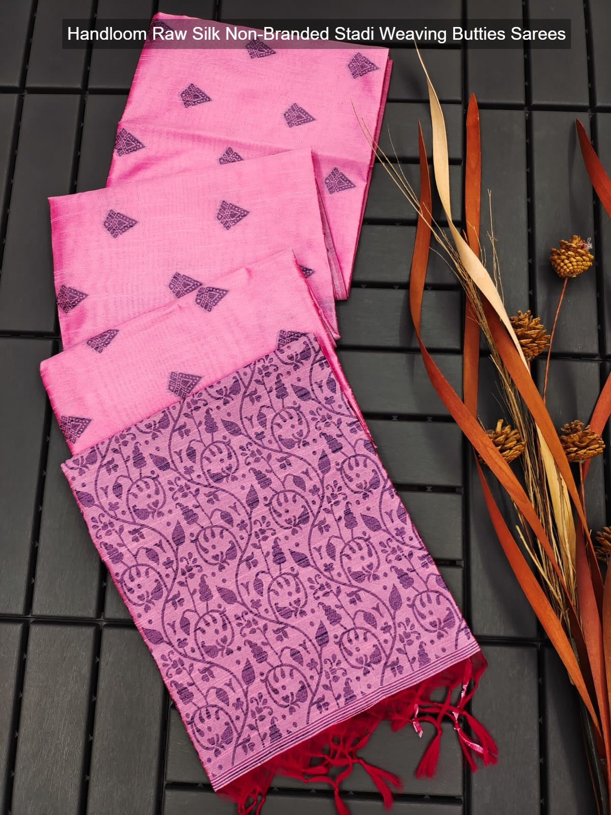 Handloom Raw Silk Non-Branded Stadi Weaving Butties Sarees