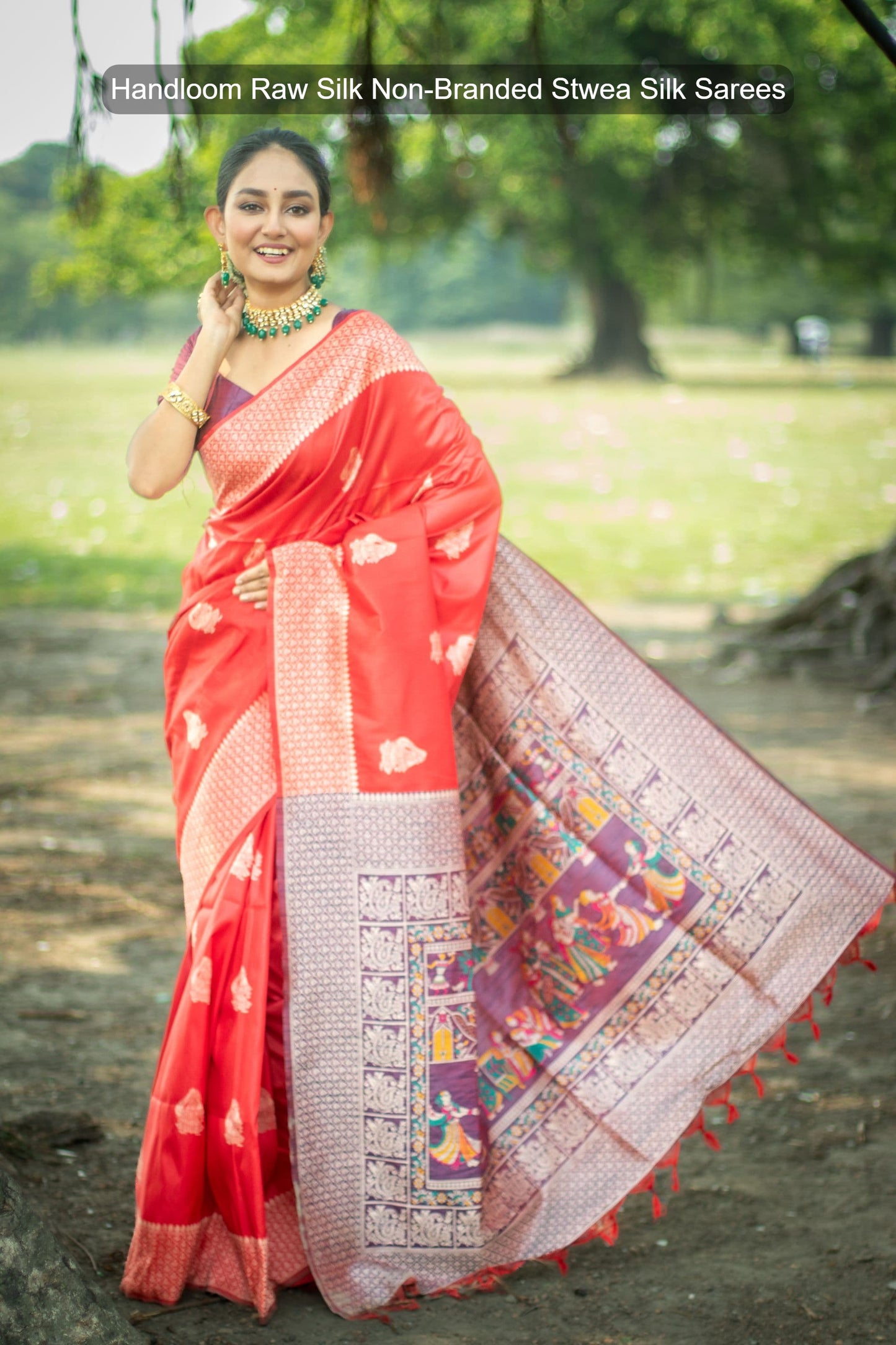 Handloom Raw Silk Non-Branded Stwea Silk Sarees
