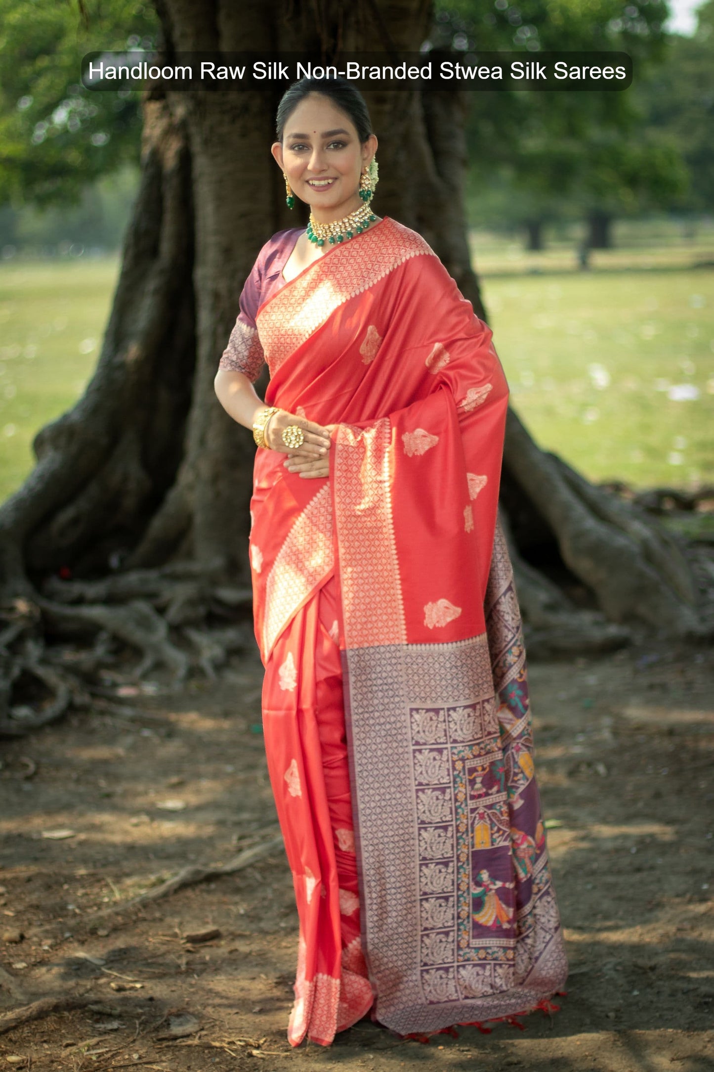 Handloom Raw Silk Non-Branded Stwea Silk Sarees