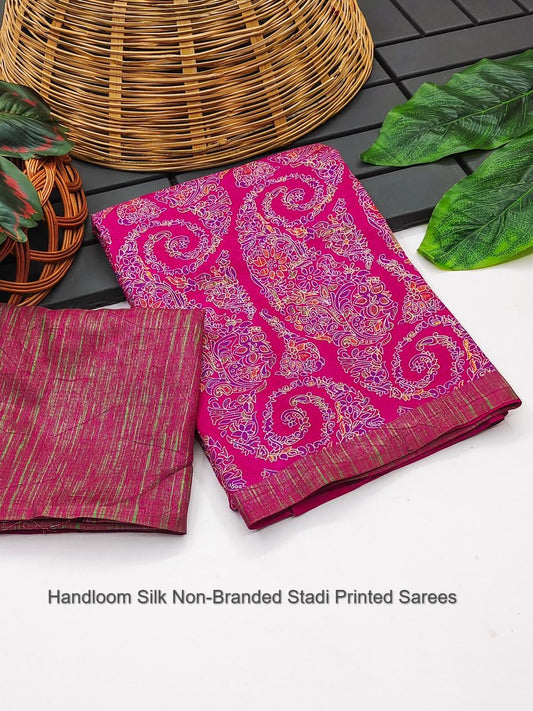 Handloom Silk Non-Branded Stadi Printed Sarees