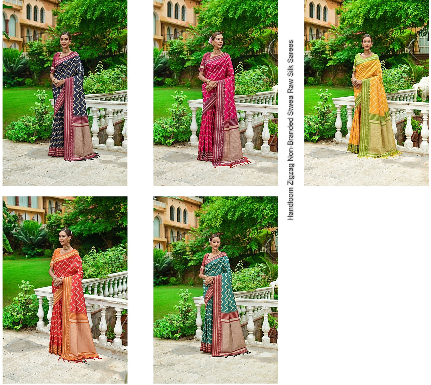Handloom Zigzag Non-Branded Stwea Raw Silk Sarees