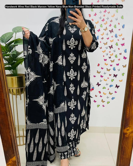 Handwork Wine Red Black Maroon Yellow Navy Blue Non-Branded Stscc Printed Readymade Suits