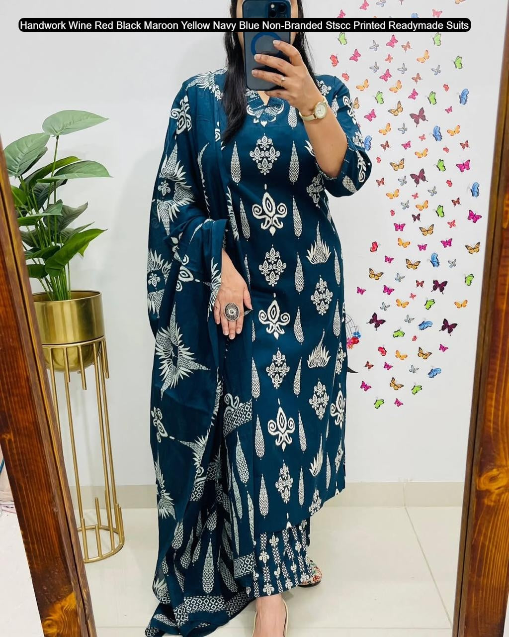 Handwork Wine Red Black Maroon Yellow Navy Blue Non-Branded Stscc Printed Readymade Suits