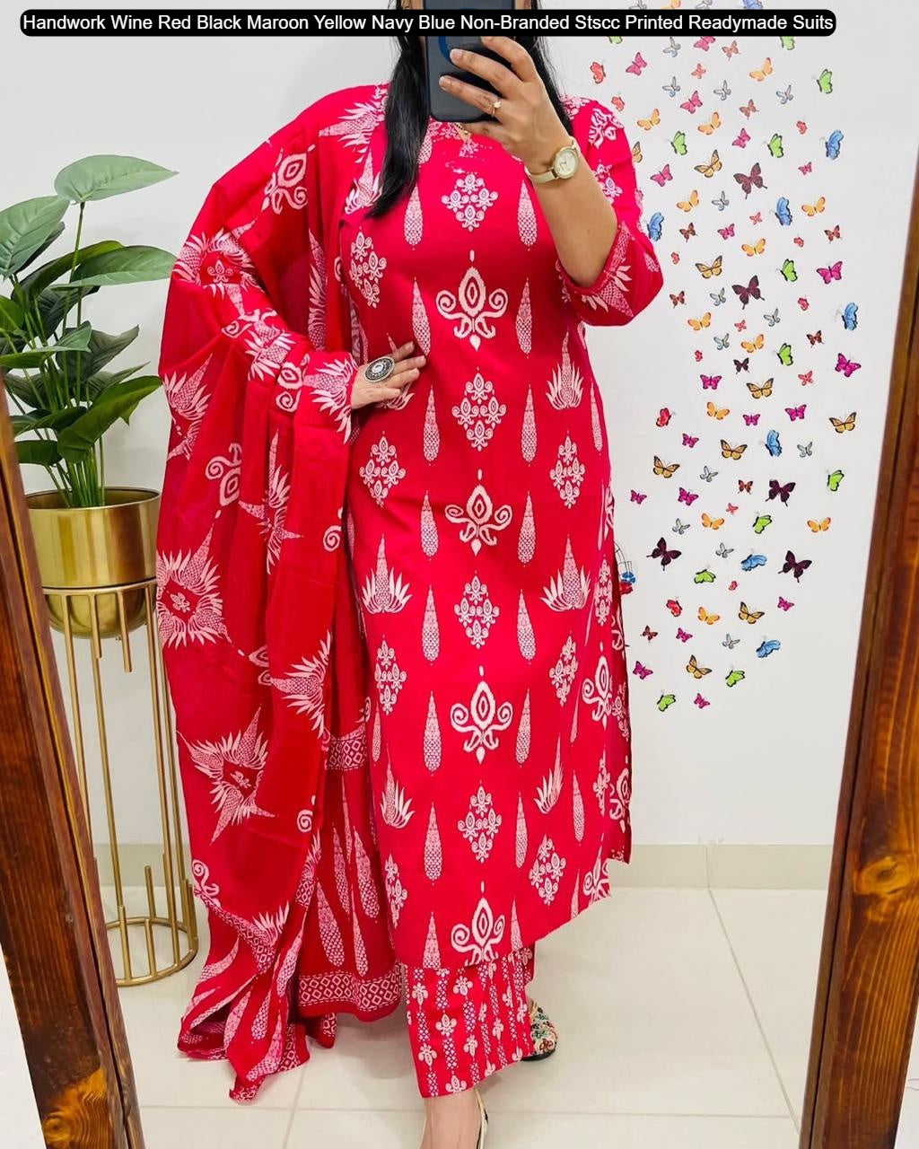 Handwork Wine Red Black Maroon Yellow Navy Blue Non-Branded Stscc Printed Readymade Suits