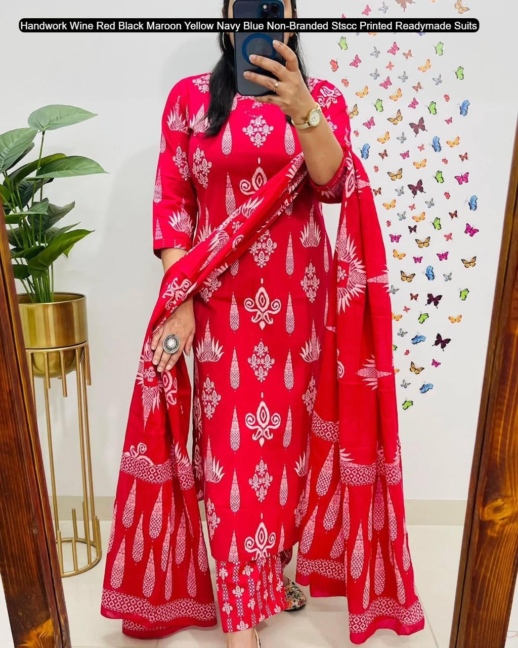 Handwork Wine Red Black Maroon Yellow Navy Blue Non-Branded Stscc Printed Readymade Suits