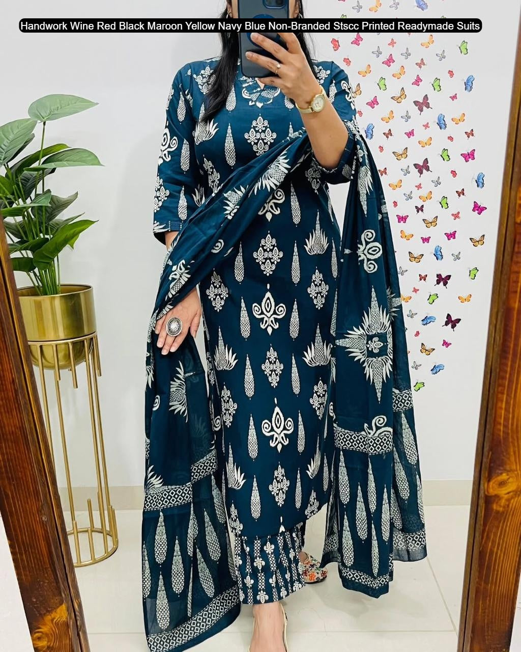 Handwork Wine Red Black Maroon Yellow Navy Blue Non-Branded Stscc Printed Readymade Suits