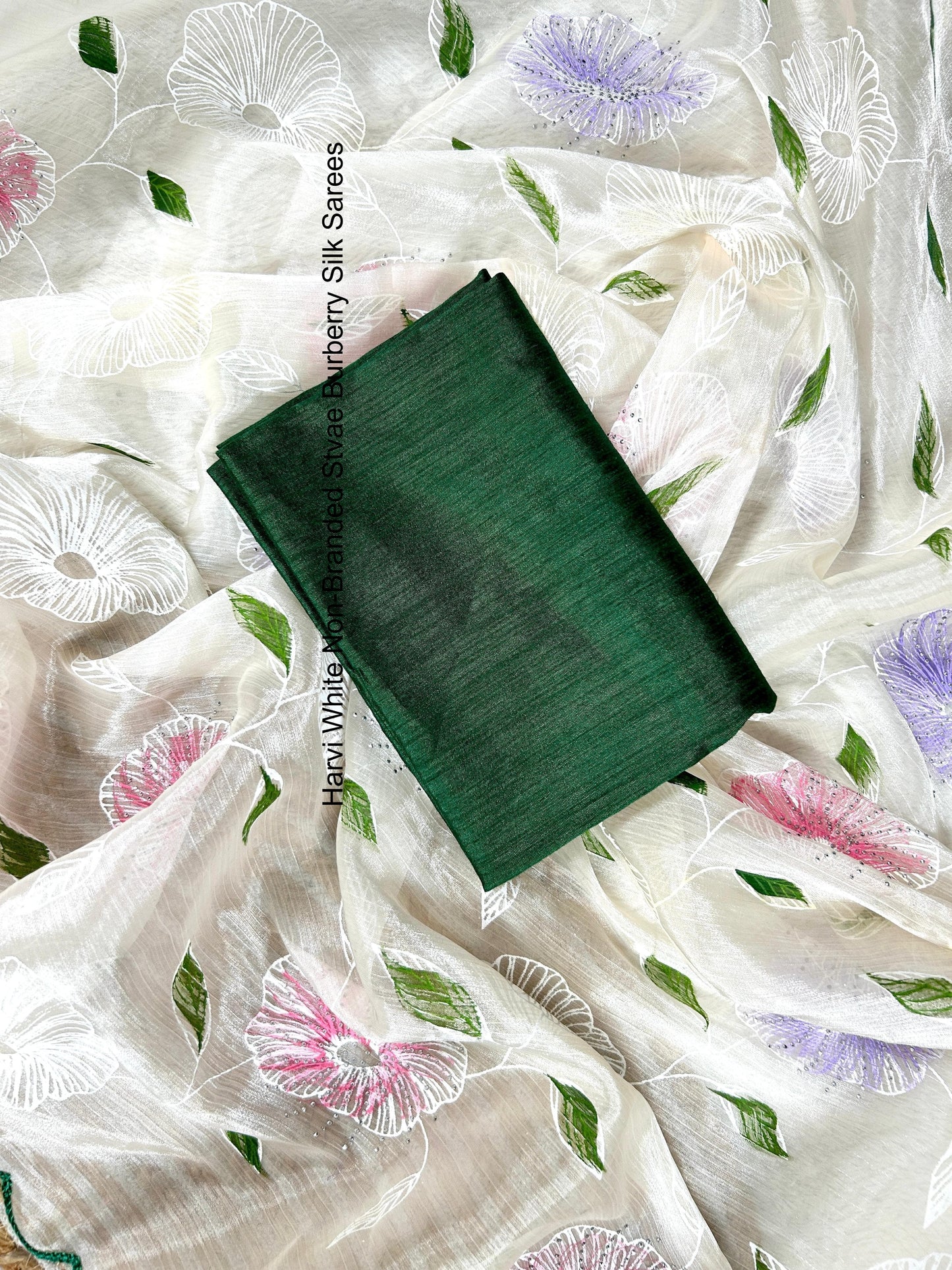 Harvi White Non-Branded Stvae Burberry Silk Sarees
