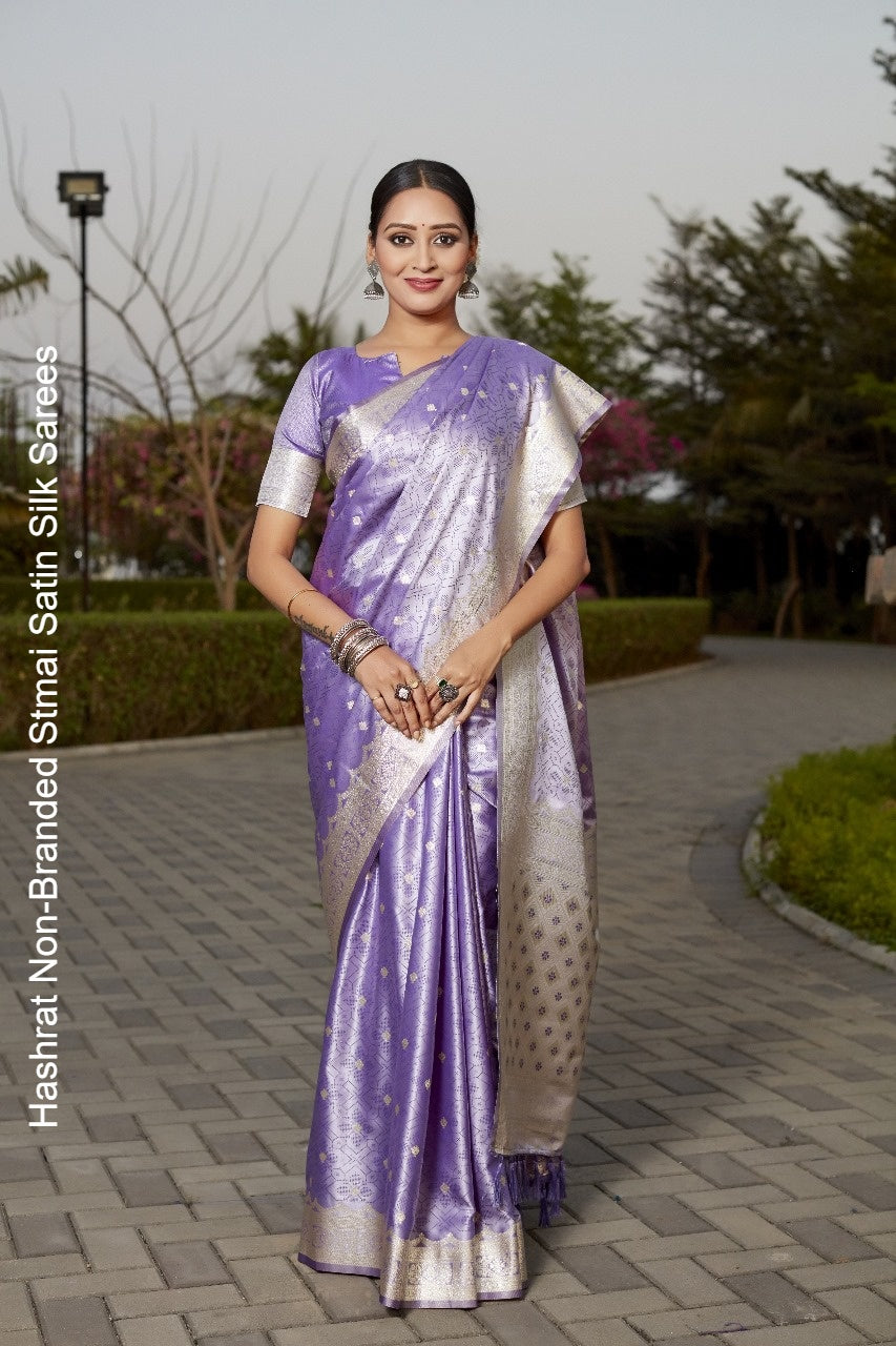Hashrat Non-Branded Stmai Satin Silk Sarees