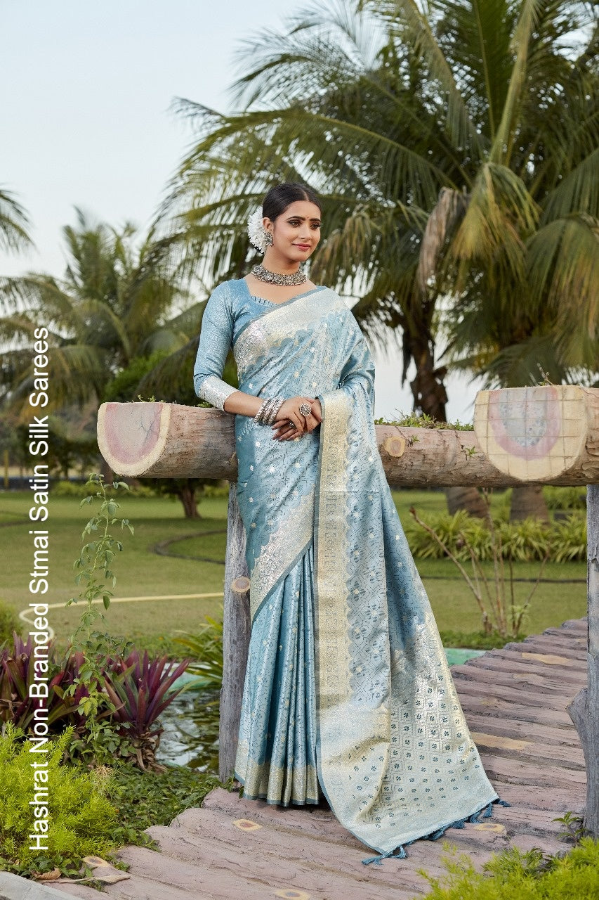 Hashrat Non-Branded Stmai Satin Silk Sarees