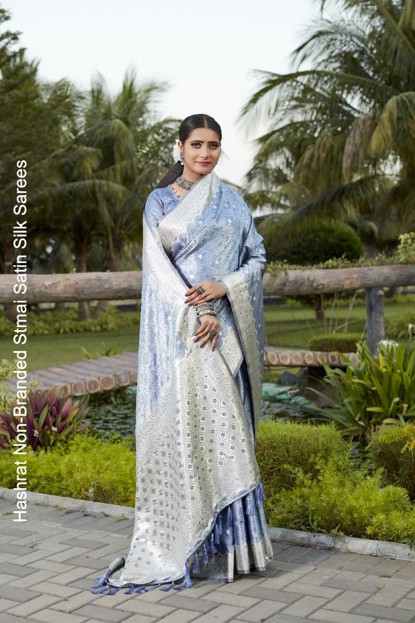 Hashrat Non-Branded Stmai Satin Silk Sarees