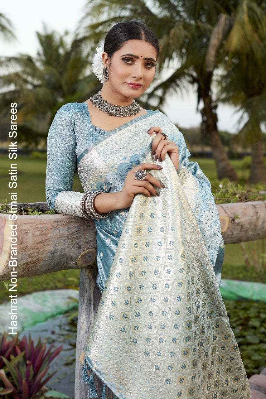 Hashrat Non-Branded Stmai Satin Silk Sarees