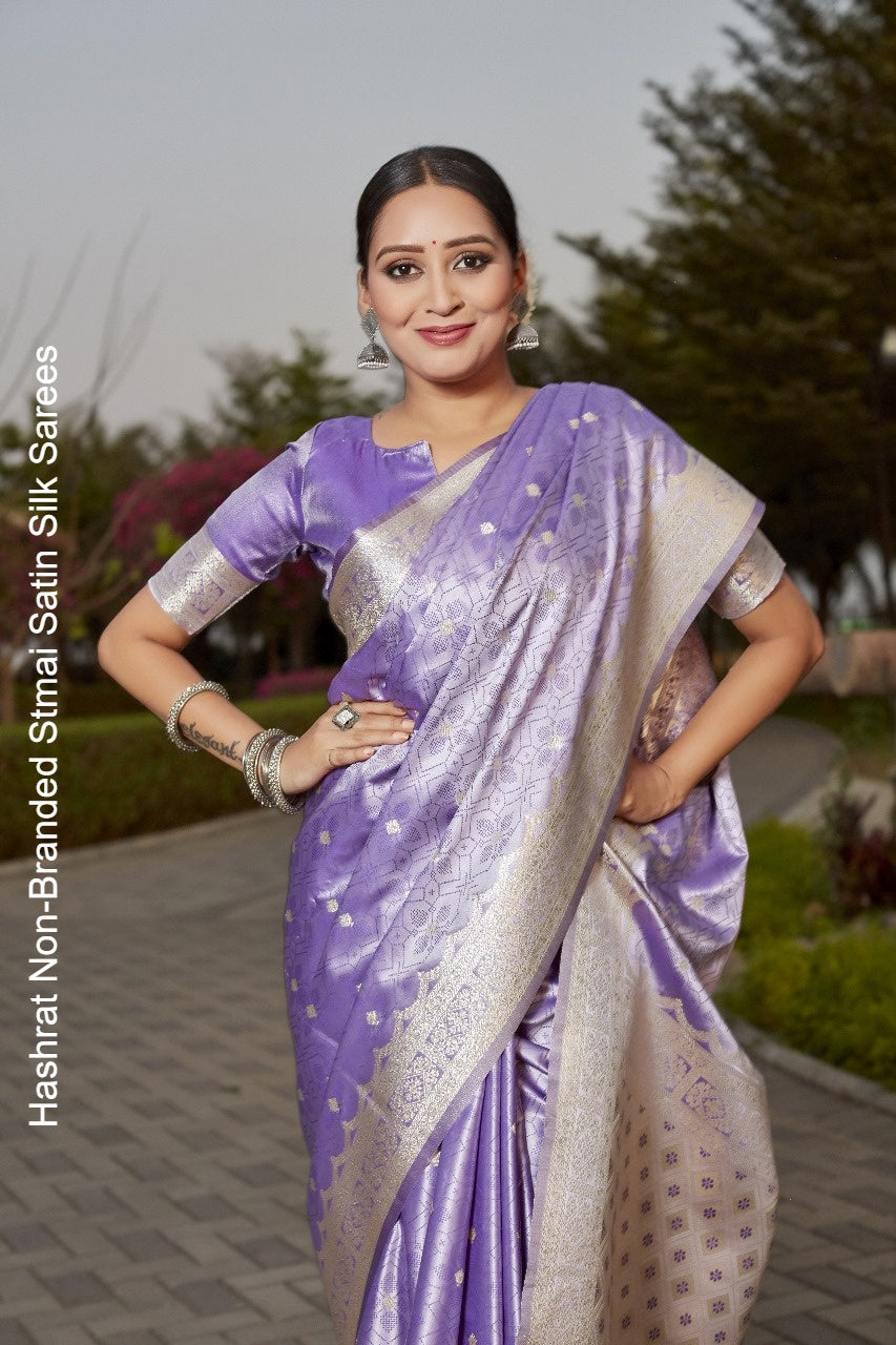 Hashrat Non-Branded Stmai Satin Silk Sarees