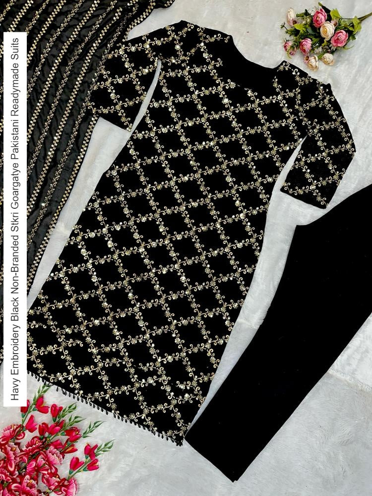 Havy Embroidery Black Non-Branded Stkri Goargatye Pakistani Readymade Suits