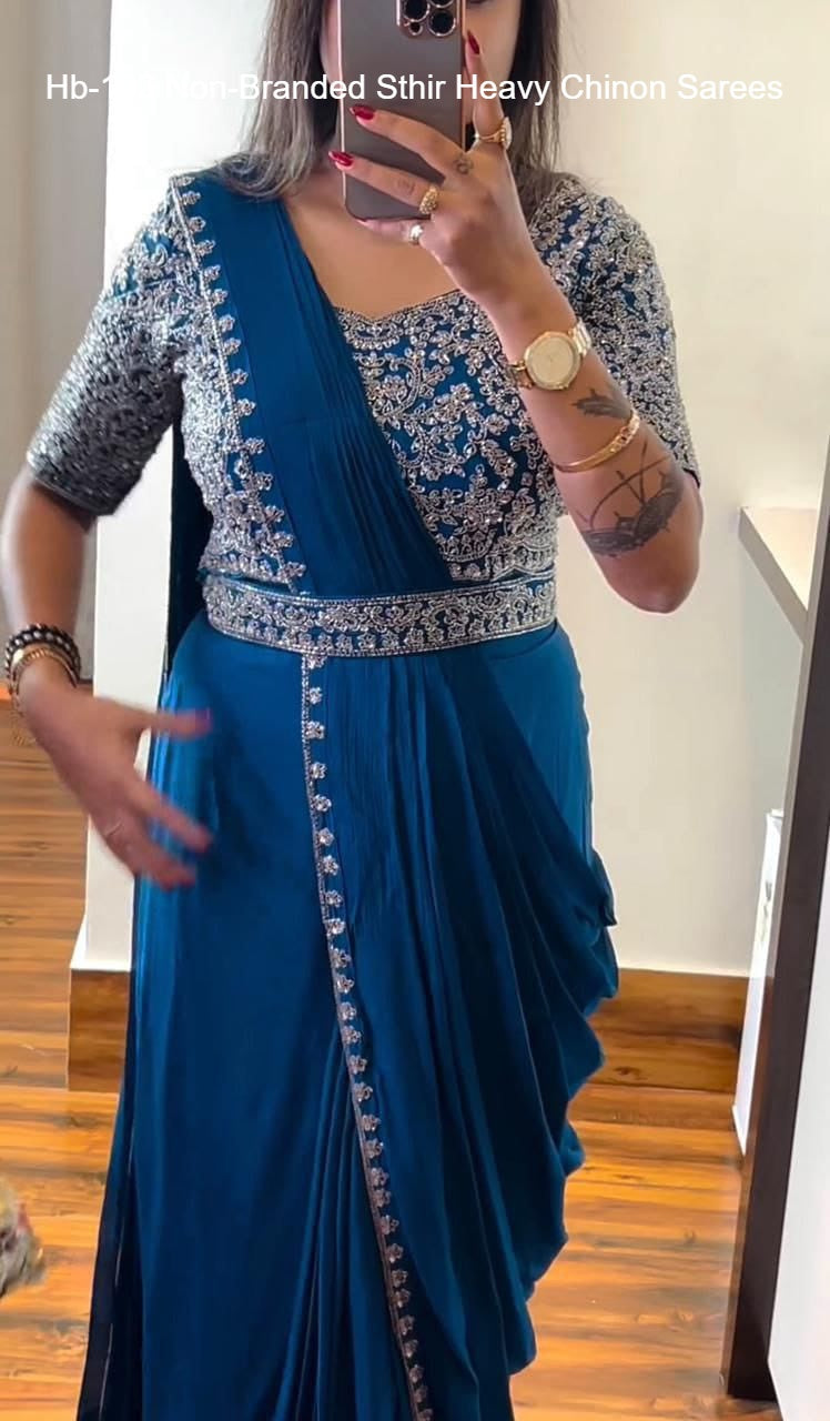 Hb-103 Non-Branded Sthir Heavy Chinon Sarees