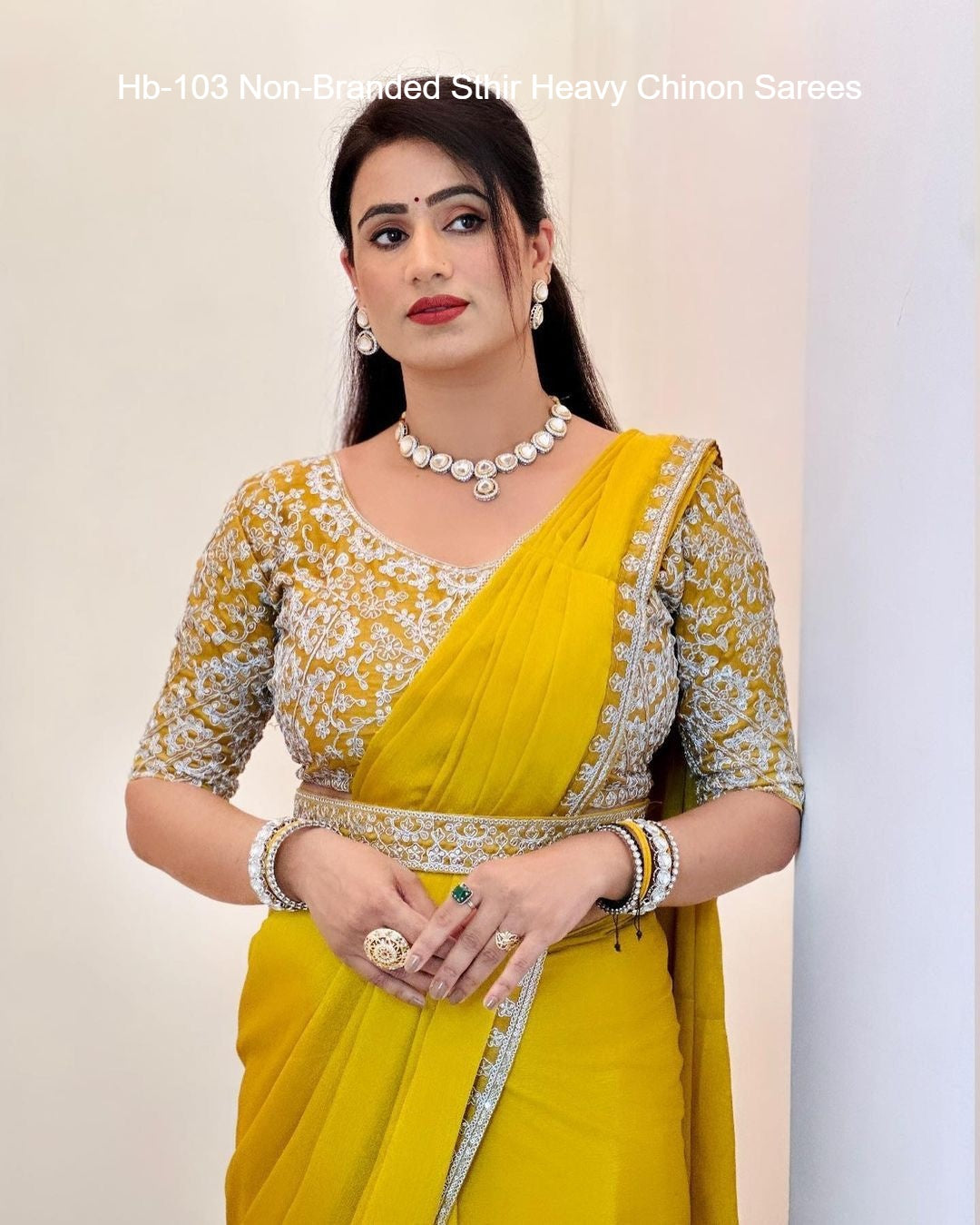 Hb-103 Non-Branded Sthir Heavy Chinon Sarees