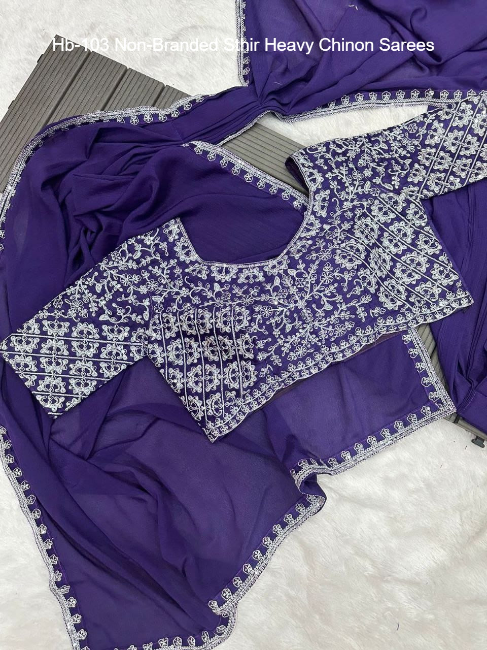 Hb-103 Non-Branded Sthir Heavy Chinon Sarees