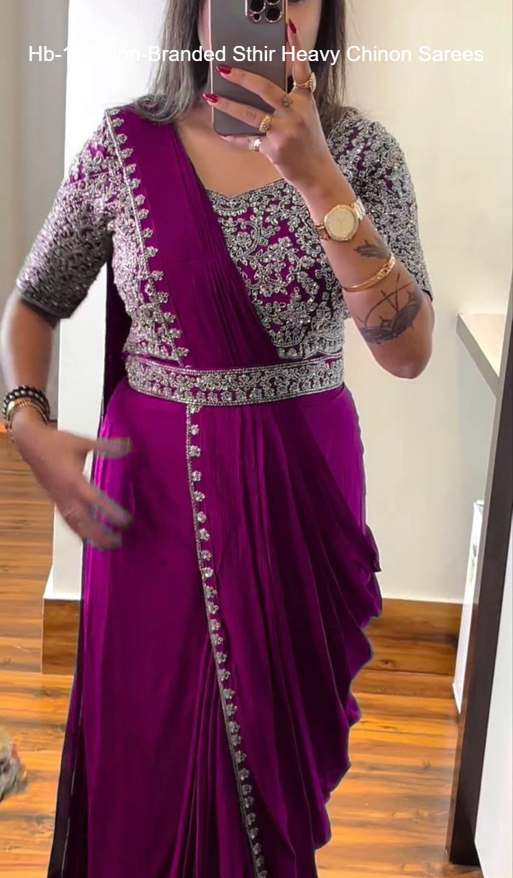 Hb-103 Non-Branded Sthir Heavy Chinon Sarees