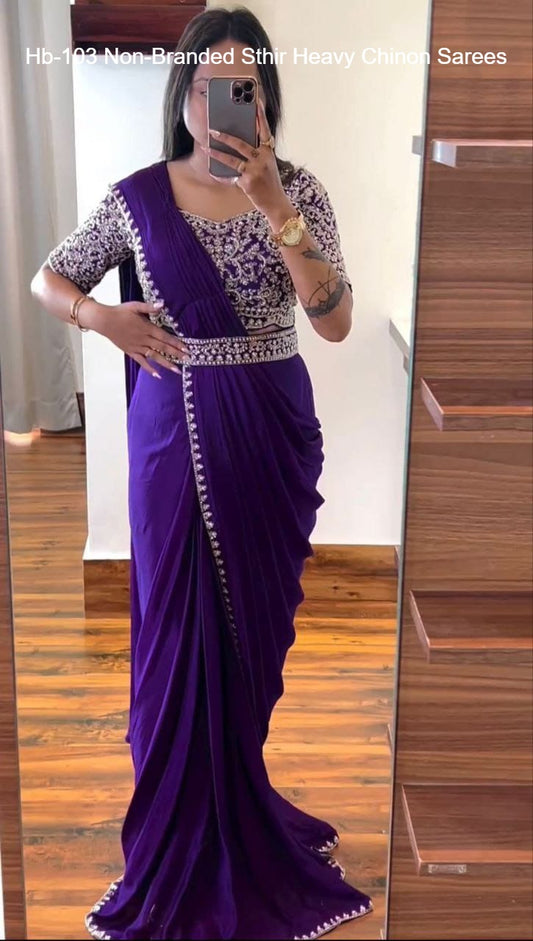 Hb-103 Non-Branded Sthir Heavy Chinon Sarees