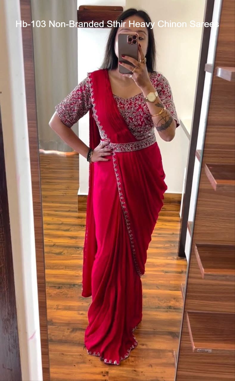 Hb-103 Non-Branded Sthir Heavy Chinon Sarees