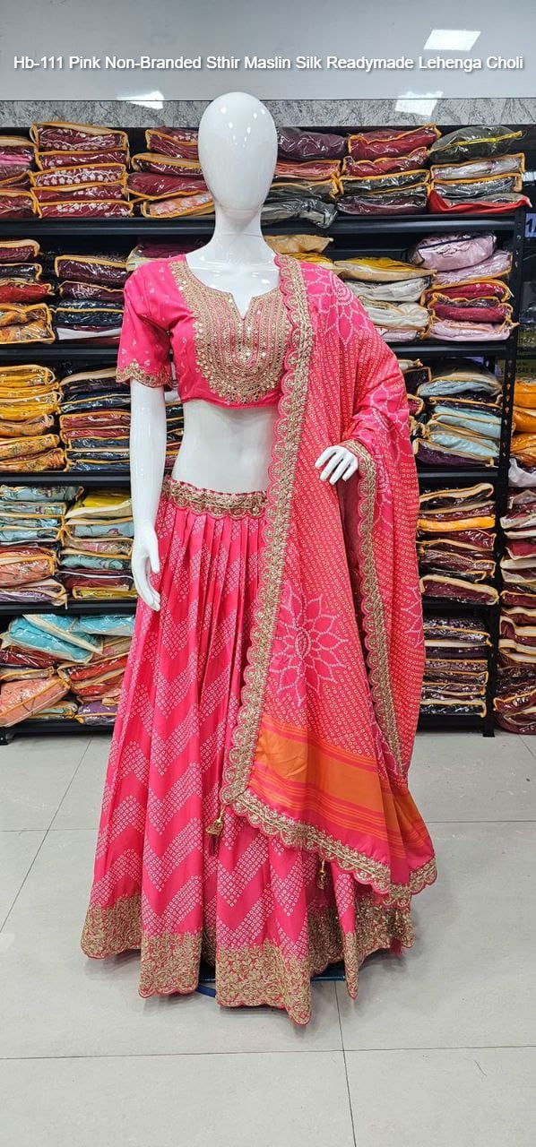 Hb-111 Pink Non-Branded Sthir Maslin Silk Readymade Lehenga Choli