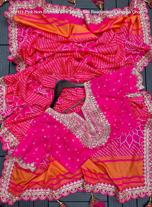 Hb-111 Pink Non-Branded Sthir Maslin Silk Readymade Lehenga Choli