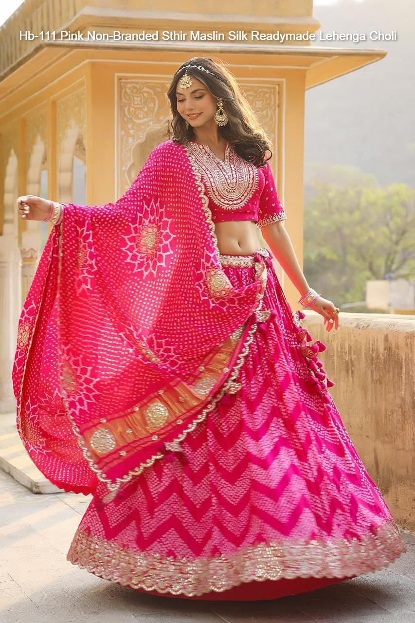 Hb-111 Pink Non-Branded Sthir Maslin Silk Readymade Lehenga Choli