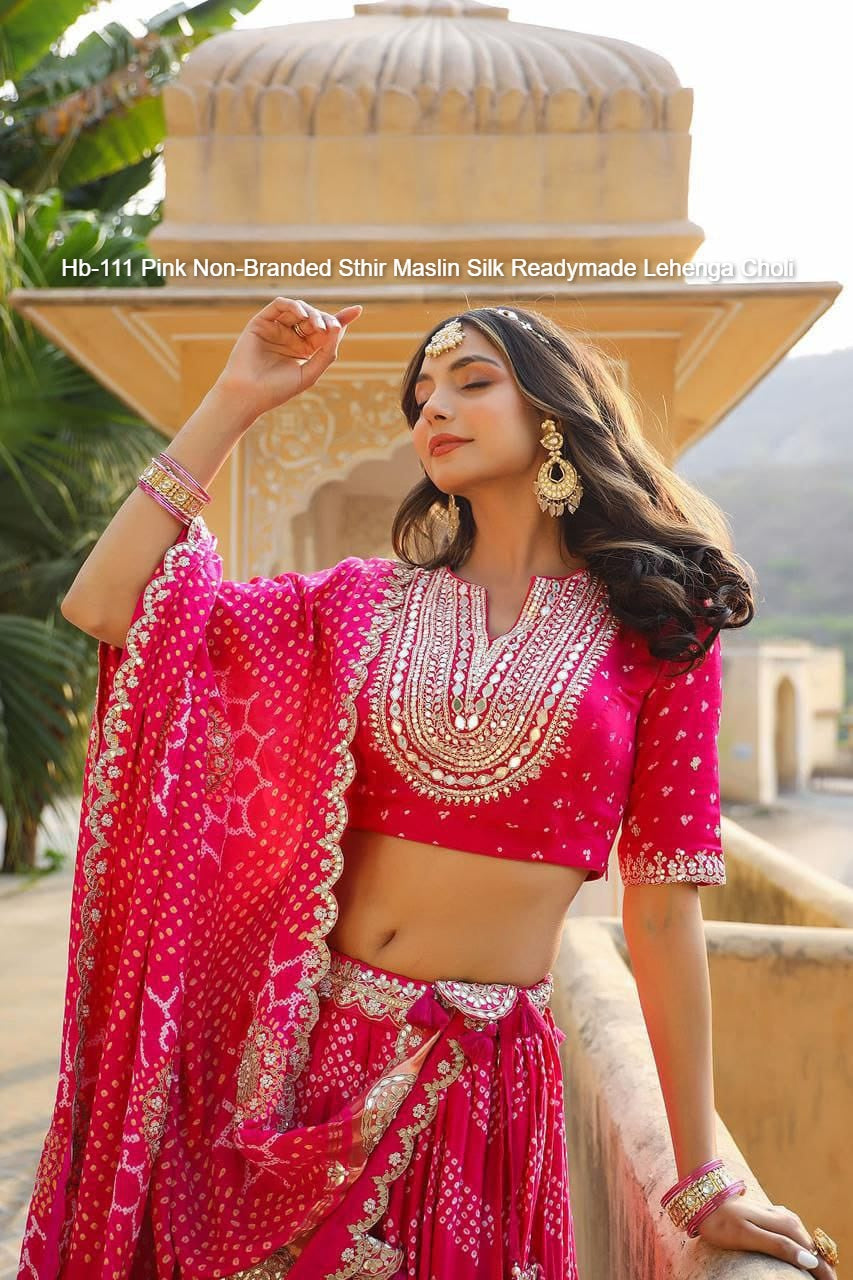 Hb-111 Pink Non-Branded Sthir Maslin Silk Readymade Lehenga Choli