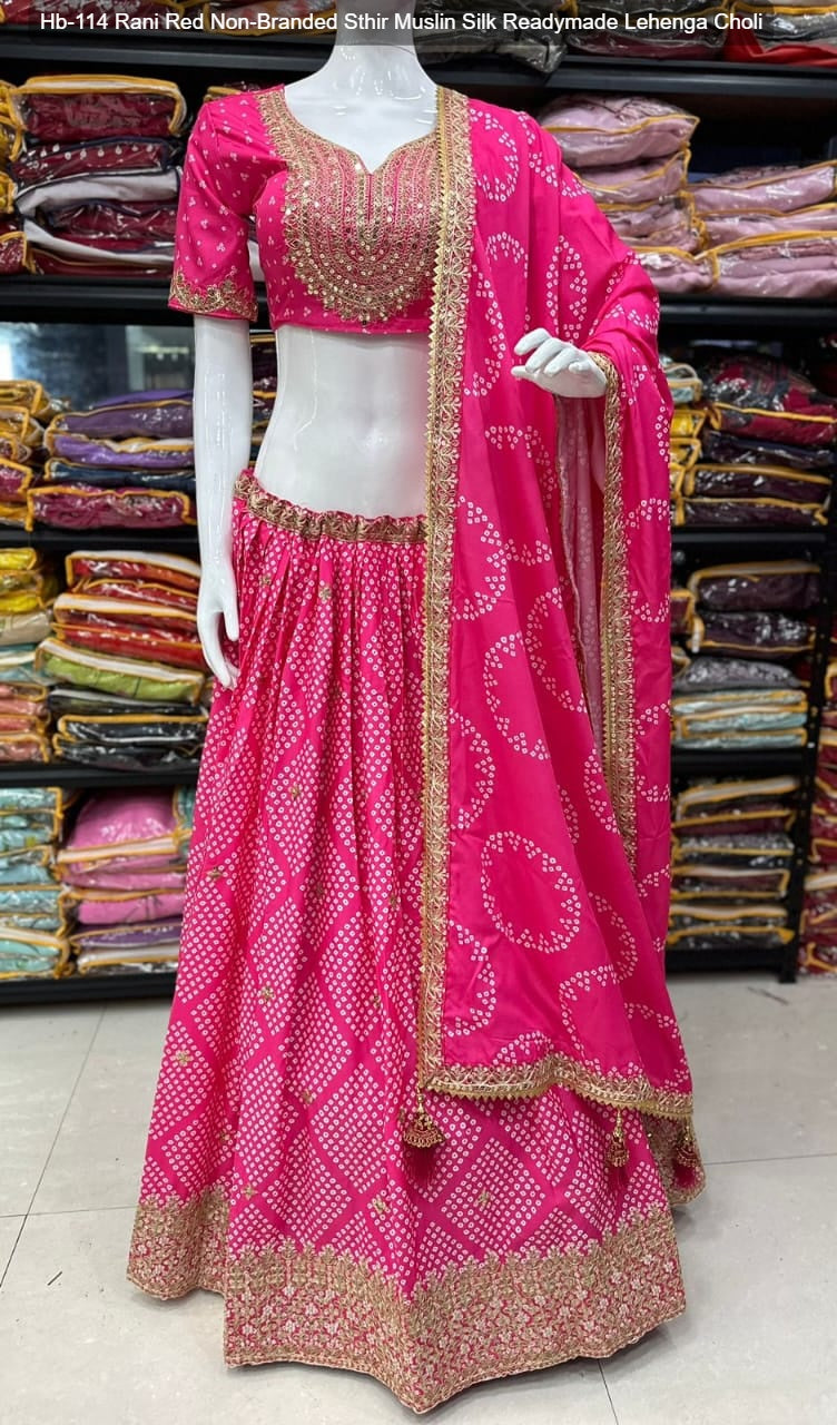 Hb-114 Rani Red Non-Branded Sthir Muslin Silk Readymade Lehenga Choli