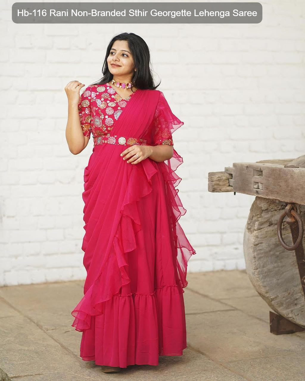 Hb-116 Rani Non-Branded Sthir Georgette Lehenga Saree