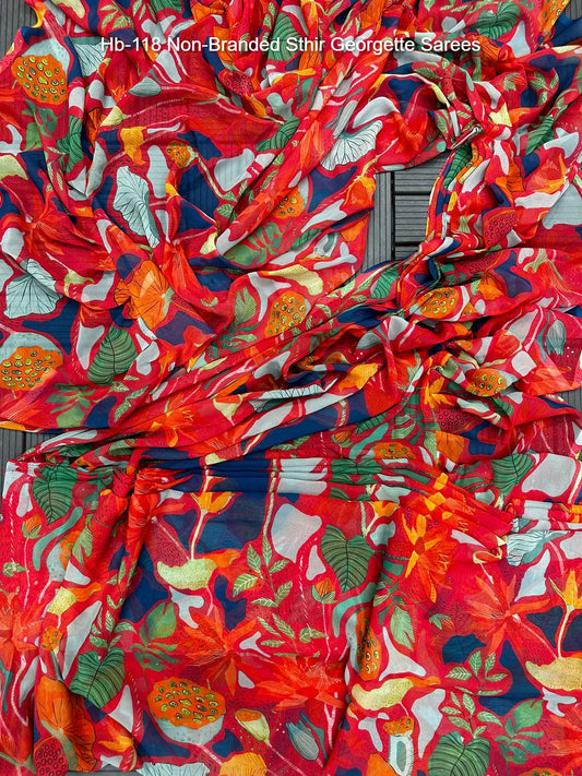 Hb-118 Non-Branded Sthir Georgette Sarees