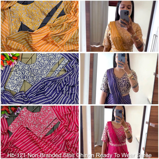 Hb-121 Non-Branded Sthir Chinon Ready To Wear Saree