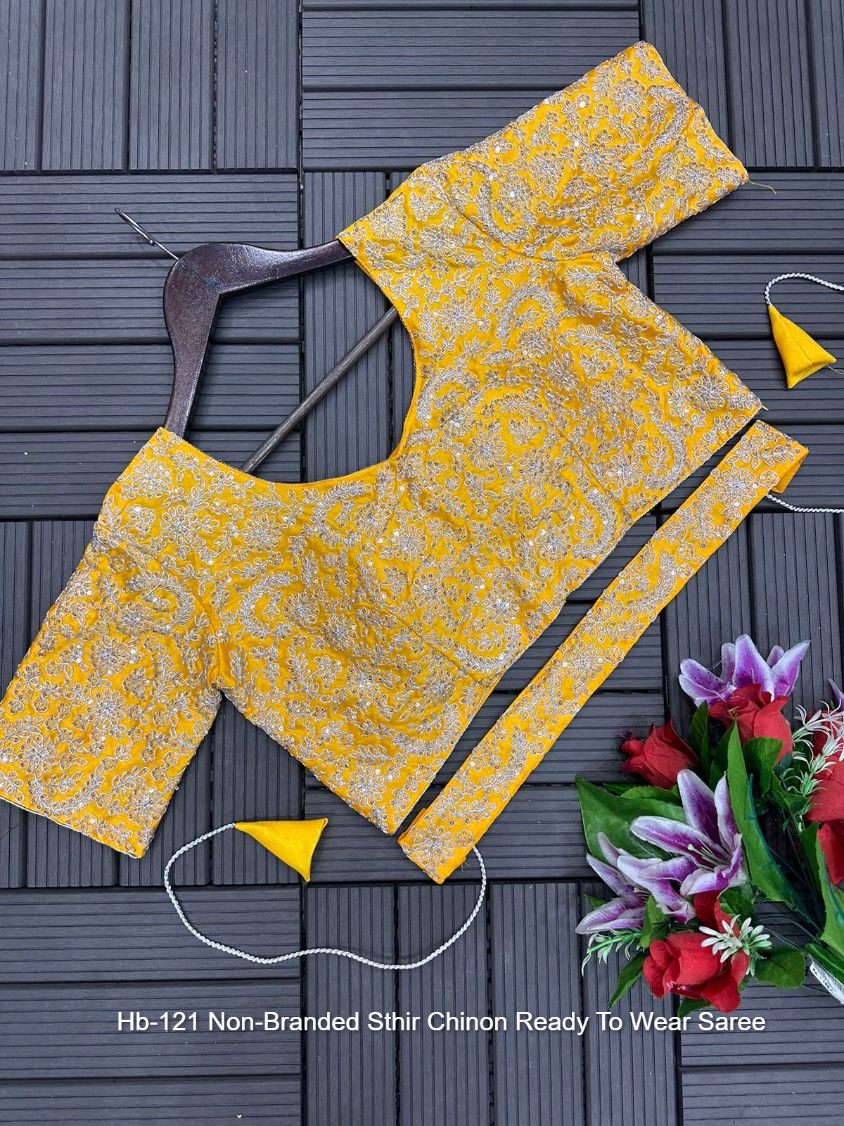 Hb-121 Non-Branded Sthir Chinon Ready To Wear Saree