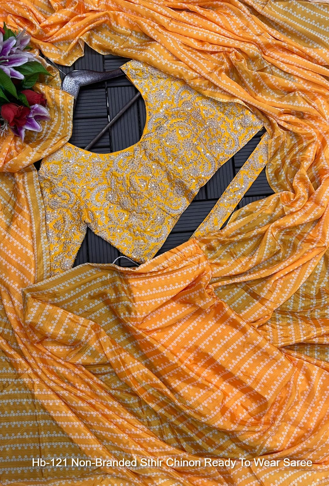 Hb-121 Non-Branded Sthir Chinon Ready To Wear Saree