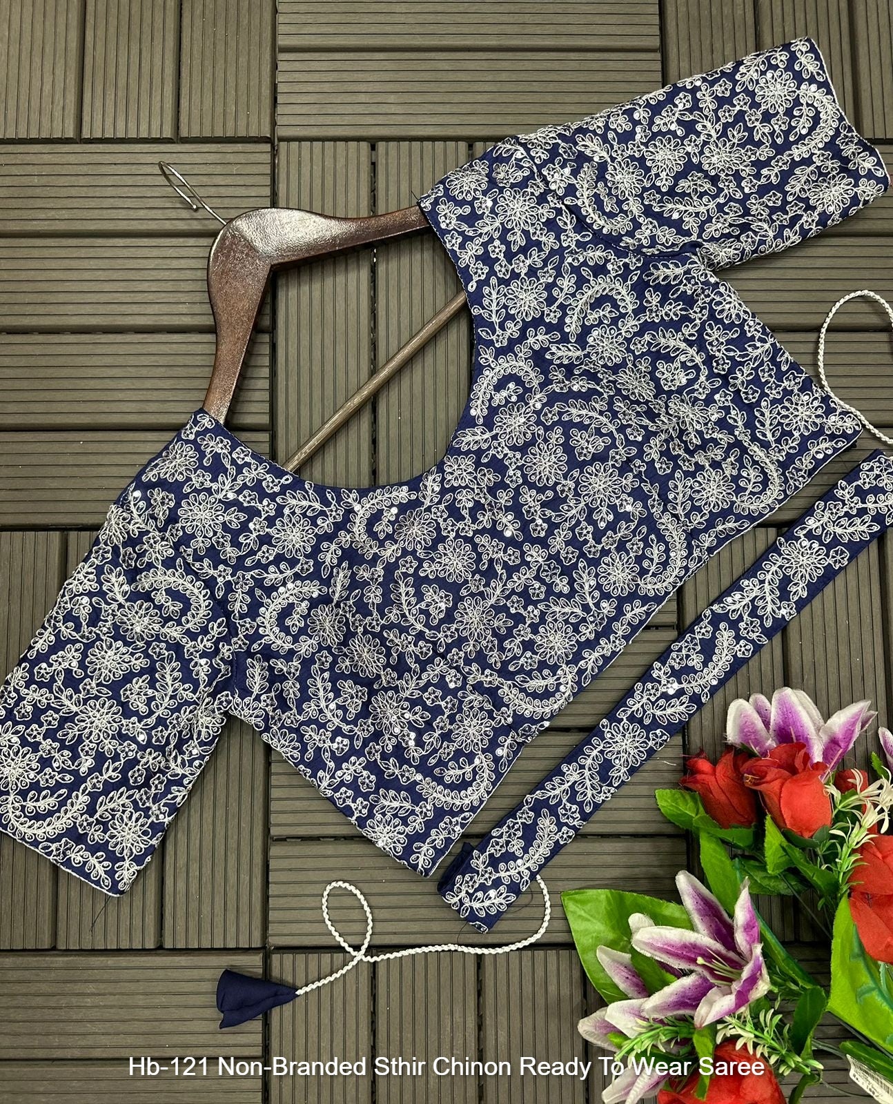 Hb-121 Non-Branded Sthir Chinon Ready To Wear Saree