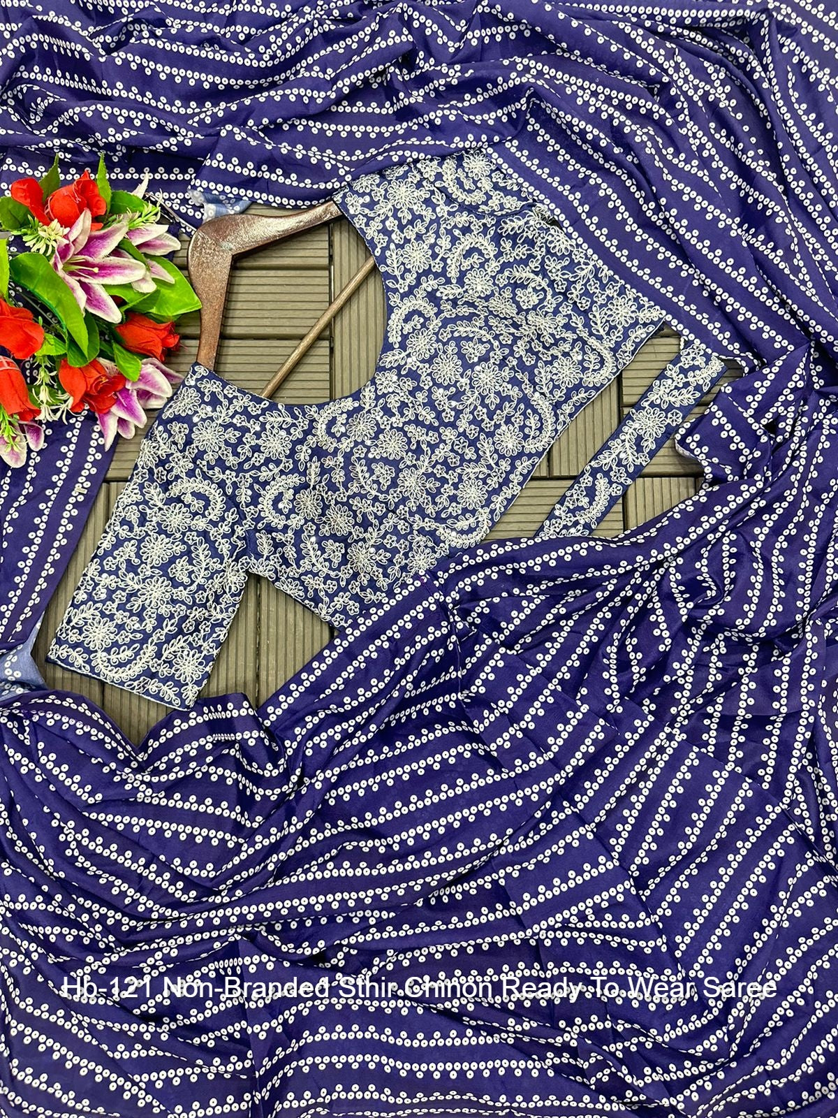 Hb-121 Non-Branded Sthir Chinon Ready To Wear Saree