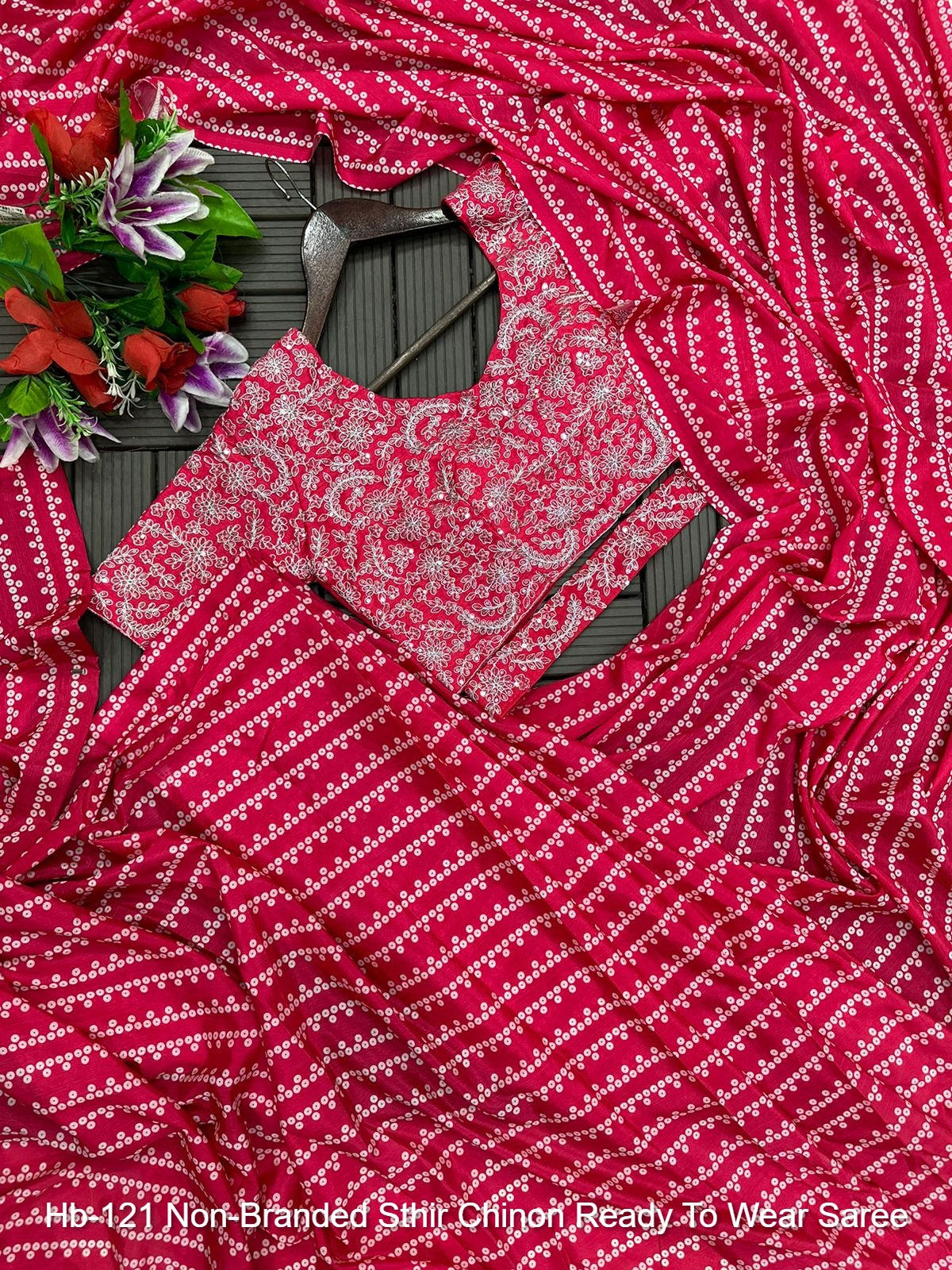 Hb-121 Non-Branded Sthir Chinon Ready To Wear Saree