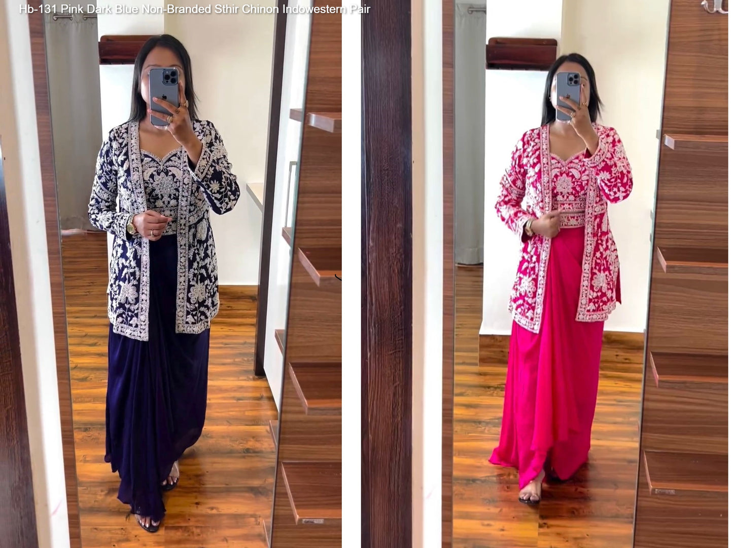 Hb-131 Pink Dark Blue Non-Branded Sthir Chinon Indowestern Pair