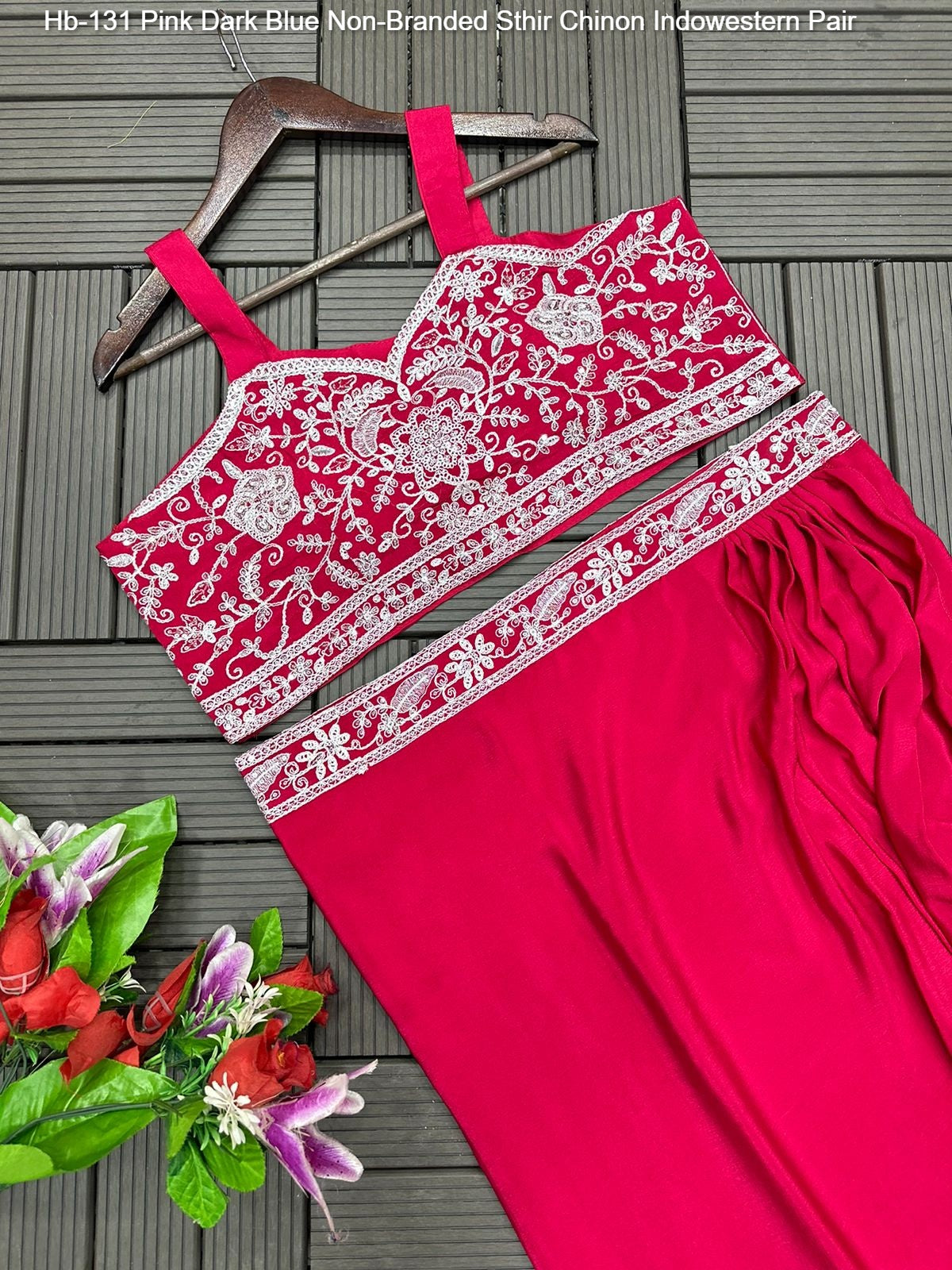 Hb-131 Pink Dark Blue Non-Branded Sthir Chinon Indowestern Pair