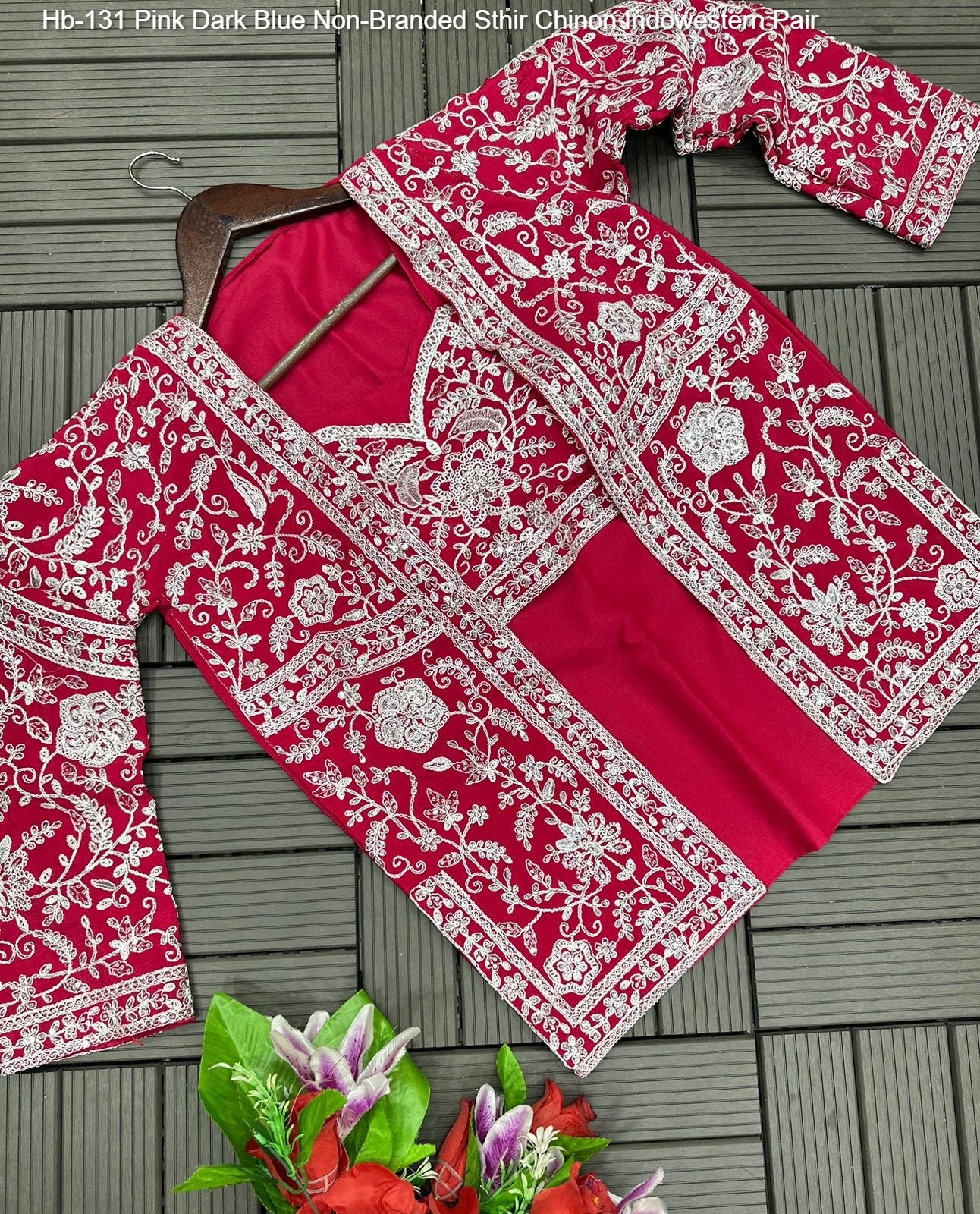 Hb-131 Pink Dark Blue Non-Branded Sthir Chinon Indowestern Pair