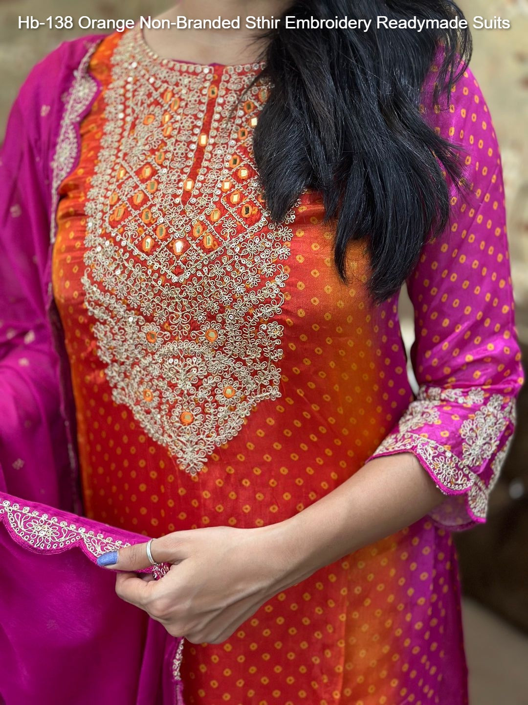 Hb-138 Orange Non-Branded Sthir Embroidery Readymade Suits