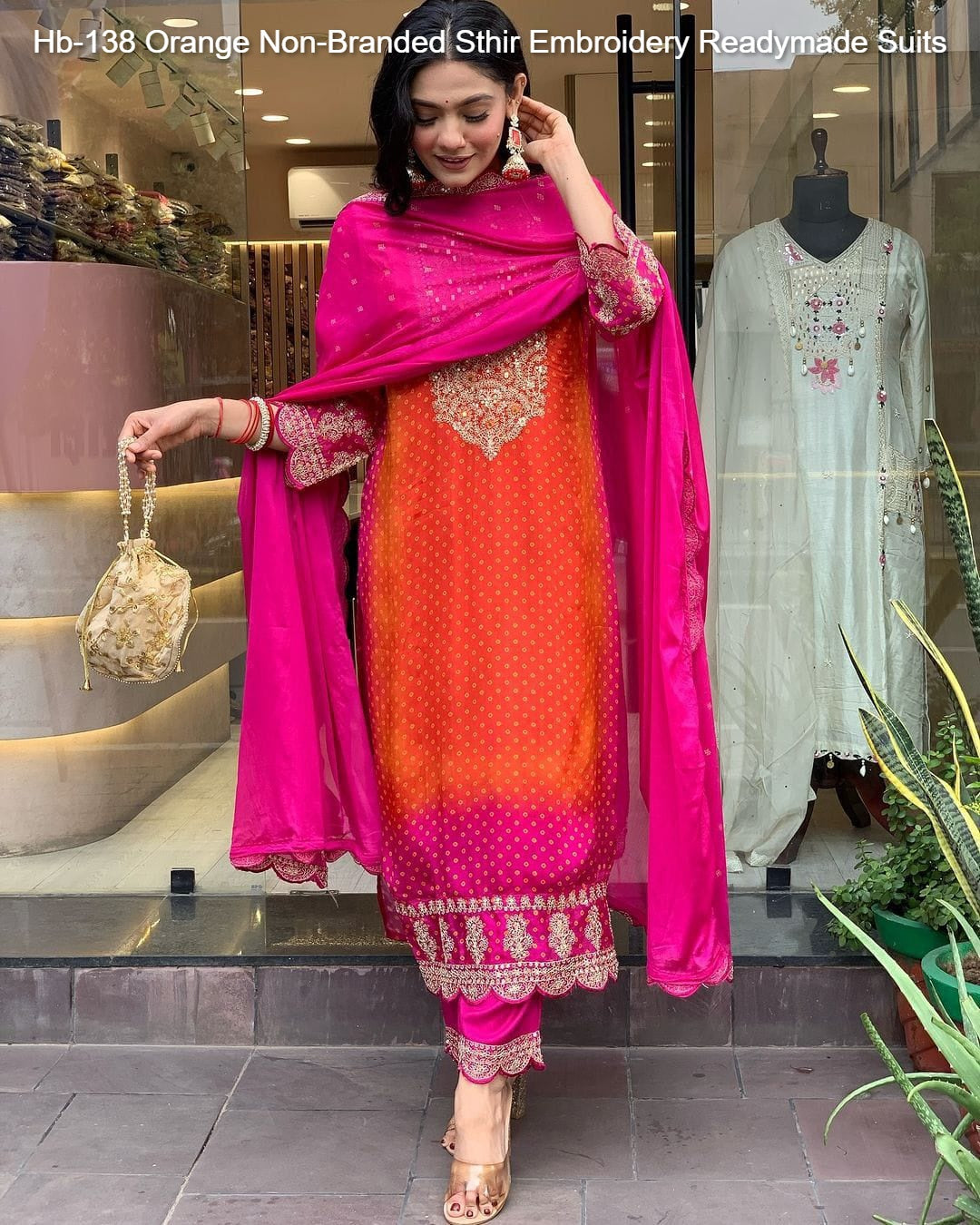 Hb-138 Orange Non-Branded Sthir Embroidery Readymade Suits