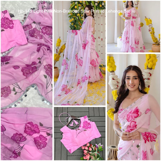 Hb-145 Light Pink Non-Branded Sthir Printed Lehenga Saree