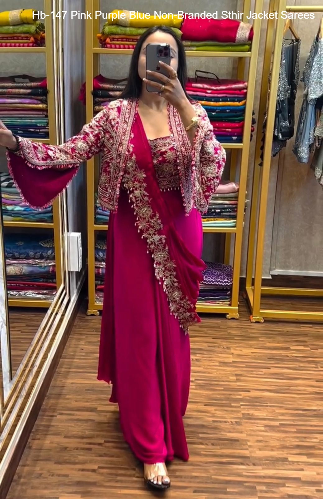 Hb-147 Pink Purple Blue Non-Branded Sthir Jacket Sarees