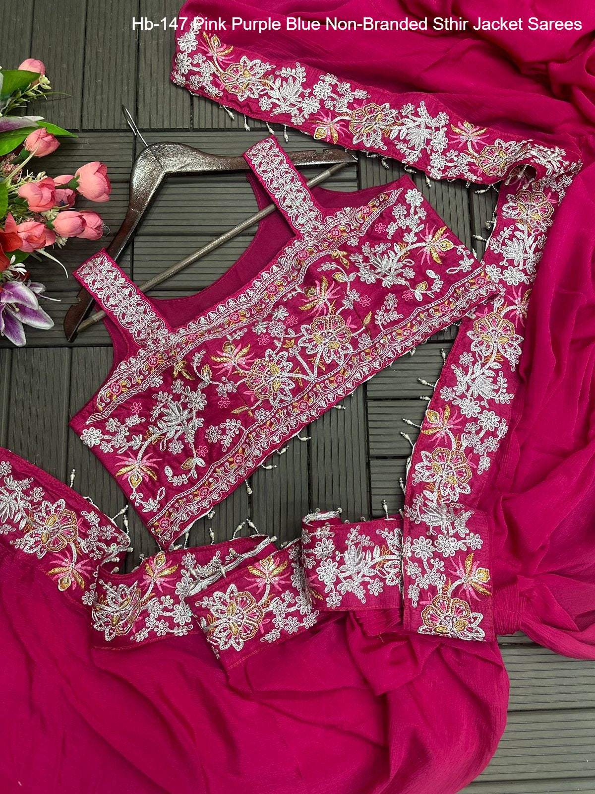 Hb-147 Pink Purple Blue Non-Branded Sthir Jacket Sarees