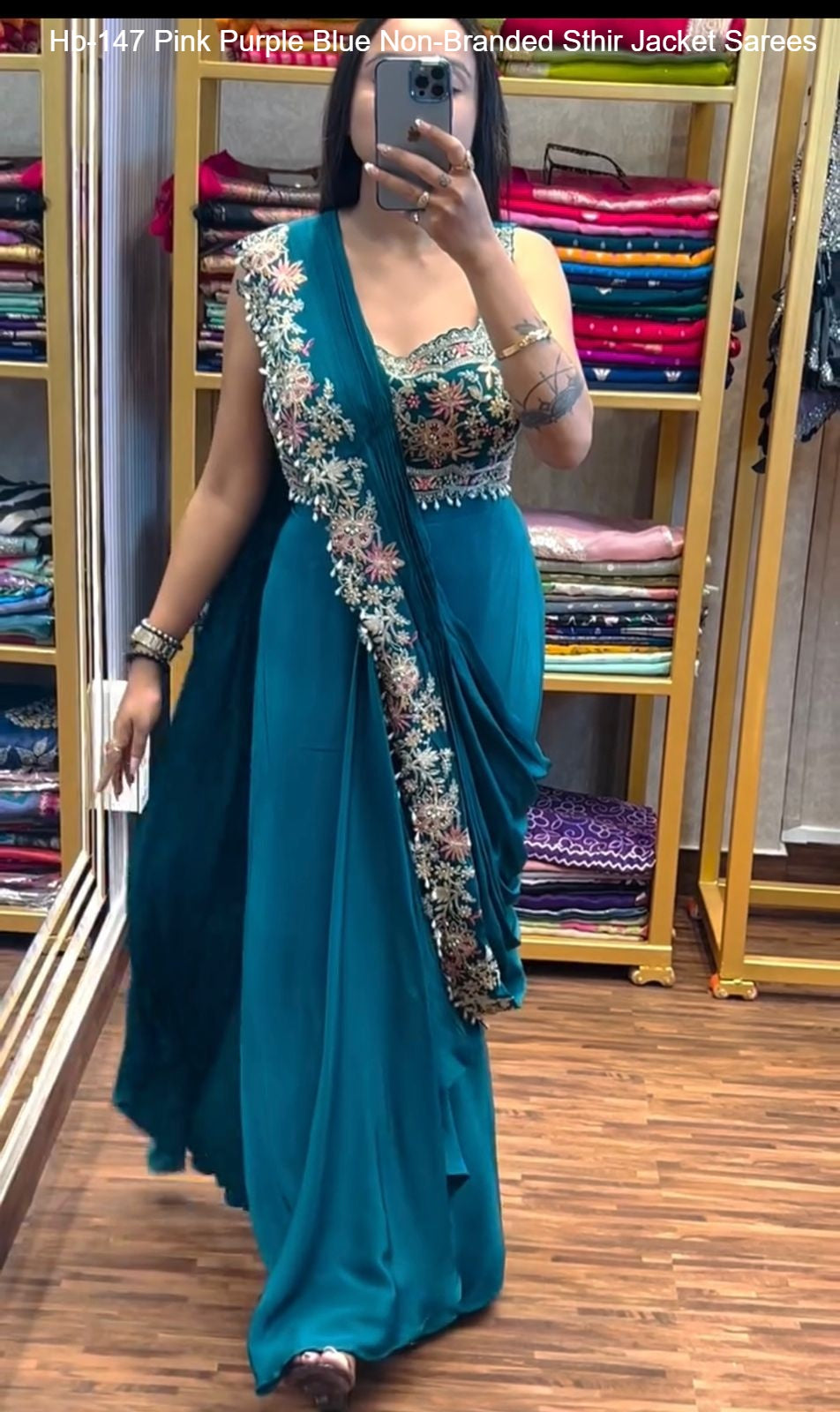 Hb-147 Pink Purple Blue Non-Branded Sthir Jacket Sarees