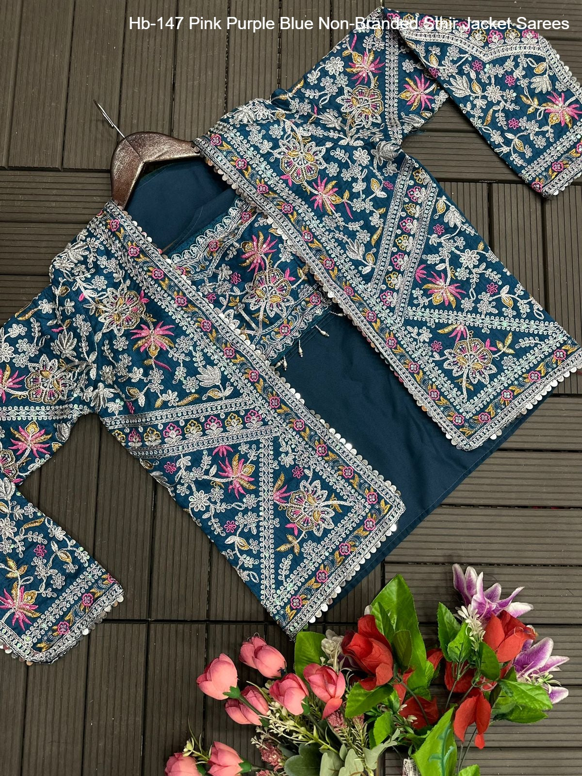 Hb-147 Pink Purple Blue Non-Branded Sthir Jacket Sarees